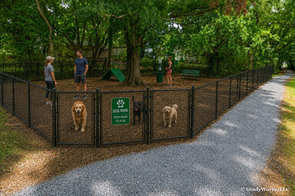 Peachtree Townhomes dog park, Photoshop and AI lifestyle edit by Bill Grady
